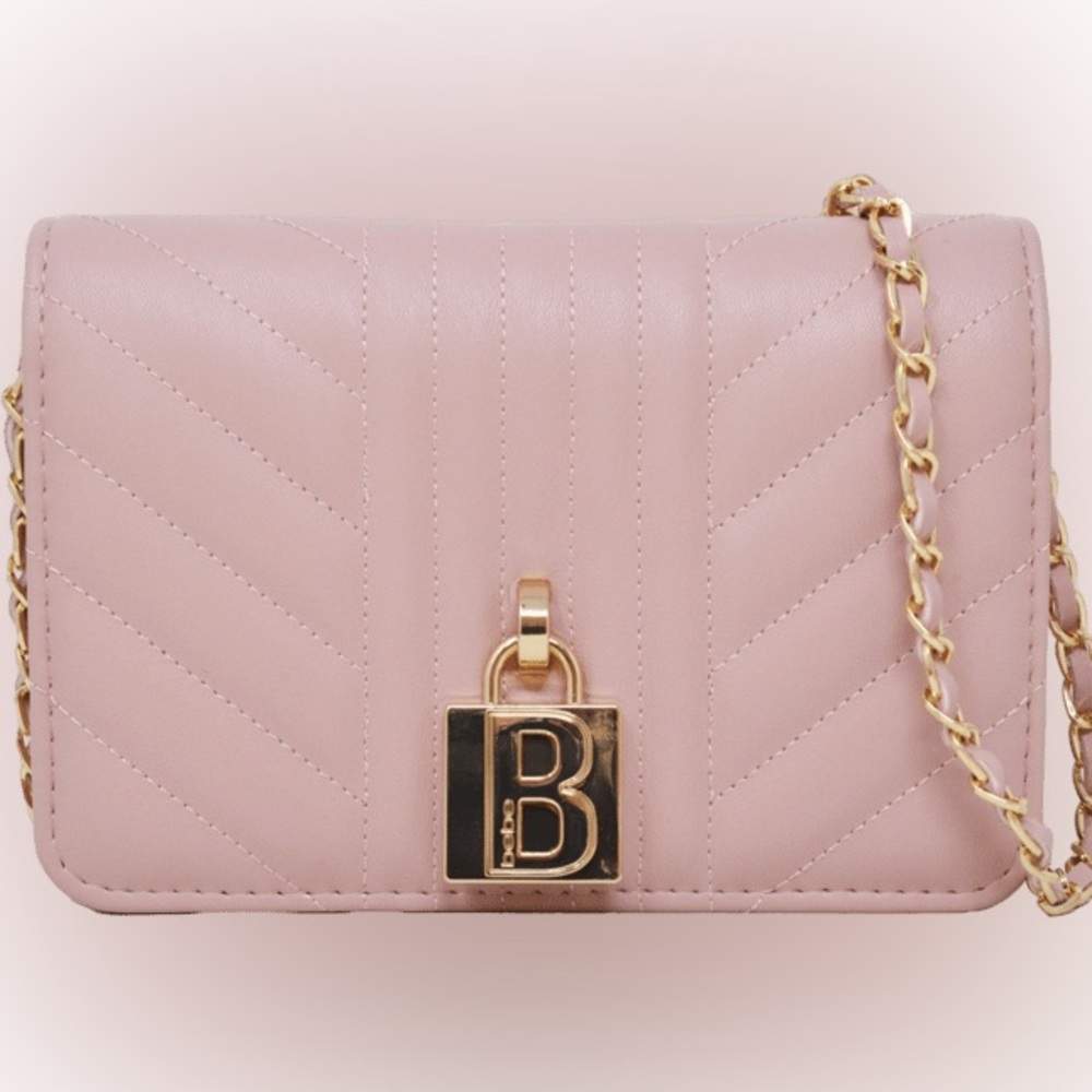NWT- BEBE AERIN Pink Quilted Crossbody Bag with Gold Chain